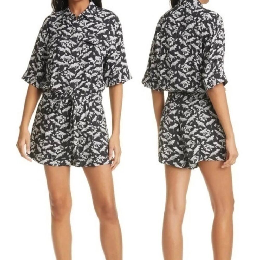Rag & Bone Surplus Floral Romper Black White Shorts Pockets Size 6 - Picture 2 of 14